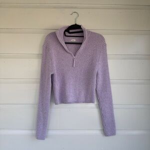 aerie Lilac Ribbed Half-Zip Cowl Neck Sweater
